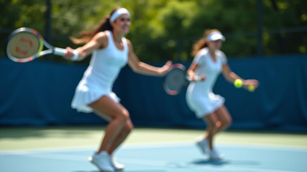 Tennis players in a dynamic rally.